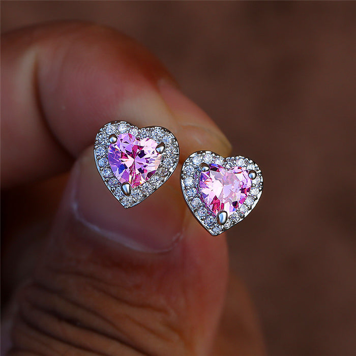 Heart Halo Stud Earrings In Eight Faceted Stone Colors