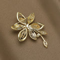 Gold Camellia Brooch White Shell Pearl Clear Zircon view 3