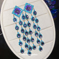 Blue Crystal Chandelier Earrings with Diamond Tops view 2