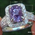 Purple Rectangular Solitaire Double-Halo Wide Ring In Silver Tone view 5