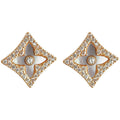 Gold Tone CZ Pave Diamond Shell Flower Stud Earrings view 5