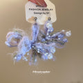 Yarn Flower and Faux Pearl Earrings in Pink and Lavender view 4
