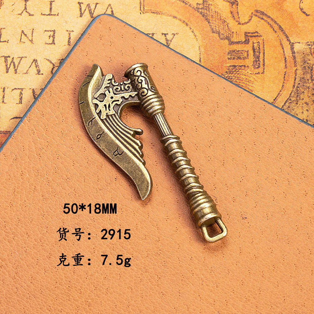 Vintage Alloy Axe Sword Weapon Model Keychain Pendant