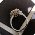 Yellow Rectangular Center Floral Cluster Ring In Silver Tone view 3