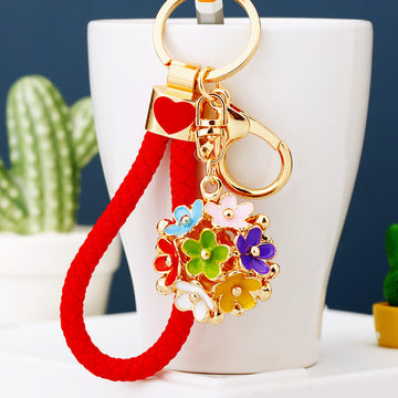 Enamel Flower Ball Keychains in Multicolor Pink and White with Braided Loops