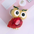 Gold Tone Owl Brooch Red Rhinestone Body Green Crystal Eyes view 4