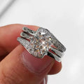 Round Crystal Interlocking Three Band Ring Set in Silver Tone view 1