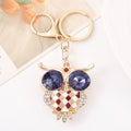 Rhinestone Owl Keychain Blue Crystal Eyes Metal Charm view 1