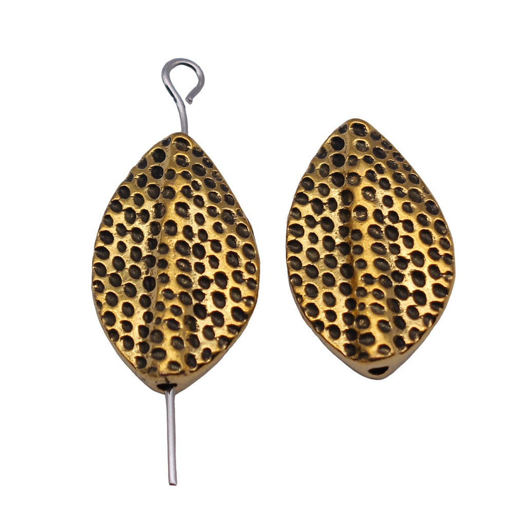 19x12x4.3mm 2.4g Antique Gold Zinc Alloy Hammered Marquise Spacer Beads for DIY Jewelry Making