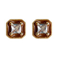 Mini Gold Square Crystal Stud Earrings Beaded Amber Frame view 5