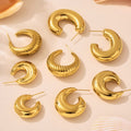 Gold Hollow C-Shape Geometric Stud Hoop Earrings Set view 2