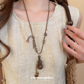 Brown Beaded Cord Necklace With Gourd Pendant Jewelry view 1