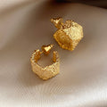 Textured Gold Tone C Hoop Stud Earrings with Folded Shape view 6