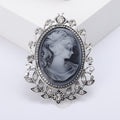 Oval Cameo Portrait Brooch With Crystal Leaf Frame in Two Finishes view 6