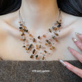 Multi Strand Brown Stone Crystal Silver Bead Necklace Set view 3