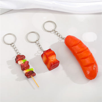 Realistic Faux Barbecue Meat Split Ring Keychains in Three Styles