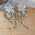 Floral Beaded Tassel Earrings In Three Color Designs view 6