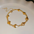 Gold Tone Blue Flower Bracelet And Unrelated Scallop Link Bracelet view 7