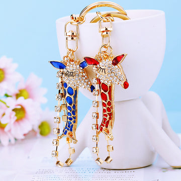 Crystal Chain Giraffe Keychains in Blue Red Assorted and Peace Motif Styles