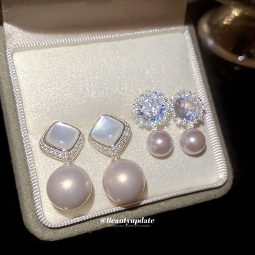 Silver Crystal and Pearl Drop Stud Earrings in Two Top Designs