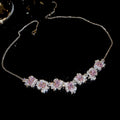 Pink Zircon Flower Necklace Bracelet Silver Tone 2 Styles view 6