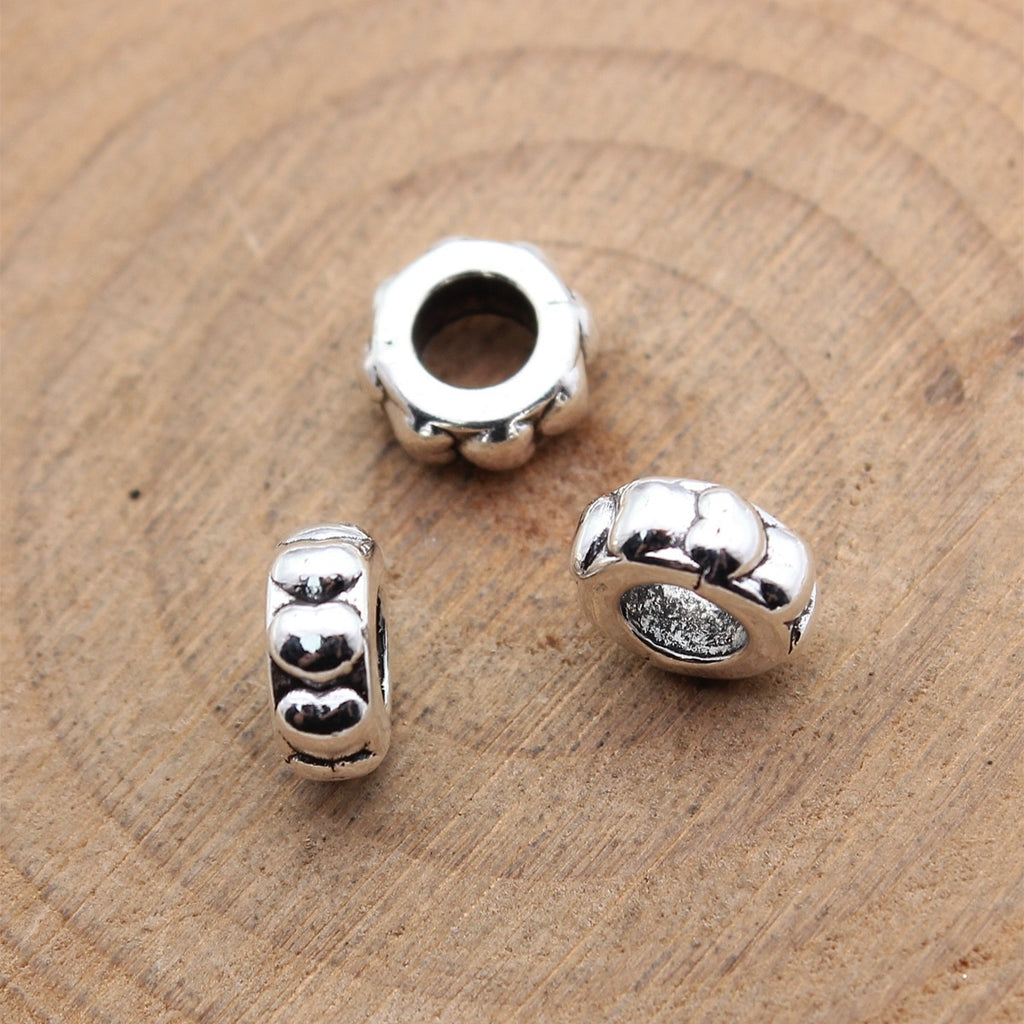 9.4x9.4x4mm 0.97g Antique Silver Zinc Alloy Heart Large Hole Spacer Beads for DIY Bracelet Jewelry Making