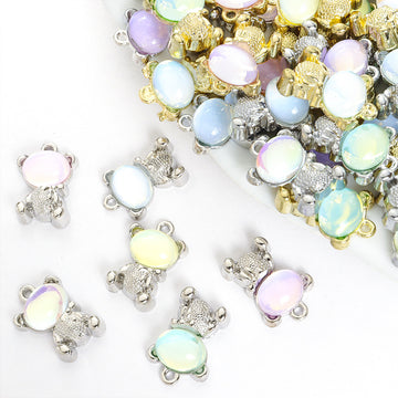 Pastel Bear Cabochon Charms in Gold and Silver Tones
