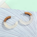 Wood Resin C Hoop Stud Earrings White and Sky Blue view 3