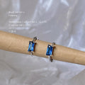 Silver Mini Huggie Hoop Earrings Blue Baguette Crystal view 3