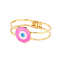 Gold Tone Round Glass Evil Eye Hinged Cuff Bracelets in Eight Colors view 5