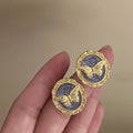 Purple Butterfly Medallion Stud Earrings With Gold Trim view 6