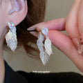 Silver Tone Layered Leaf Cluster Drop Earrings Jewelry view 1