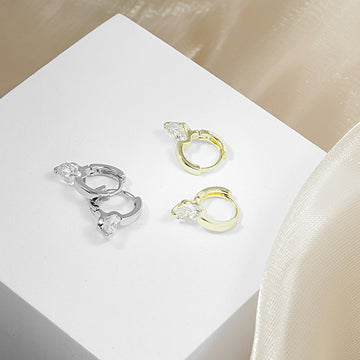Clear CZ Huggie Hoop Earrings Gold Or Silver Metal