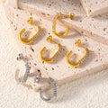 C-Shape Rhinestone Stud Hoops Gold And Steel Tones view 2
