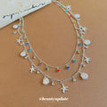 Layered Shell and Starfish Charm Necklace With Colored Beads view 2