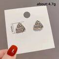 Gold Tone Black Stripe Layered Triangle Stud Earrings view 5