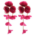 Colorful Fabric Rose Long Drop Stud Earrings Fashion Jewelry view 5