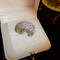 Silver Tone Wide Open Ring With Dense Crystal Flower Pattern view 6