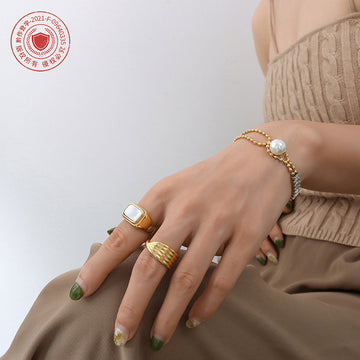 Double Ball Chain Bracelet Pearl Toggle Baguette Stones