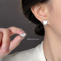 Silver Asymmetric Heart Planet Stud Earrings Shell And CZ view 2