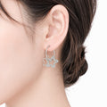 Silver Double Star Clear Stone Hoop Dangle Earrings view 3