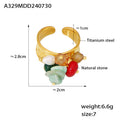 Steel Gold Natural Stone Cluster Open Adjustable Rings view 7