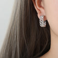 Gold Steel Lattice Mesh Hoop Earrings Clear Green Stones view 2