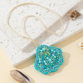Beaded Turquoise Scallop Shell Charm Pendant With Pearl Accents view 3