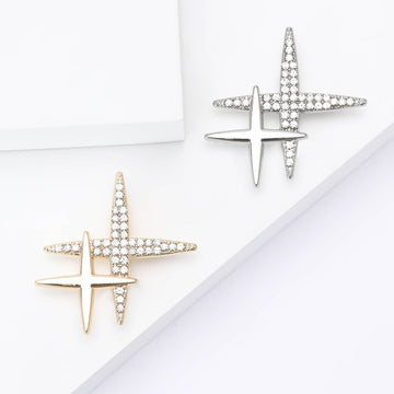 Double Starburst Crystal Brooch in Silver or Gold Tone