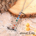 Silver Tone Rainbow Seven Stone Vertical Bar Pendant Necklace view 4