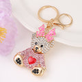 Rhinestone Teddy Bear Keychain Bow Heart Metal Bag Charm view 2