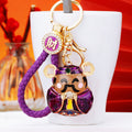 Colorful Wealth Deity Character Keychain with Gold Tone Hardware view 3