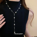 Station Pearl Y Lariat Drop Necklace Gold Silver Tones view 3