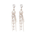 Silver Tone Pearl Drop Earrings With Fine Chain Tassels view 5